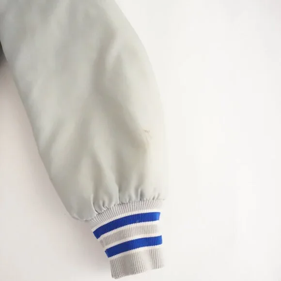 Vintage North Tail Grey Blue MVP Sports Patch Varsity Snap Jacket Large - Picture 14 of 16